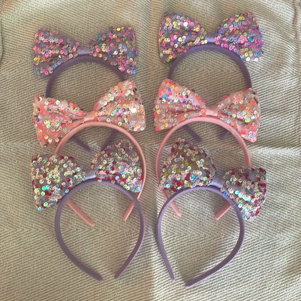 New pink and purple sequin headbands set of six new in bag